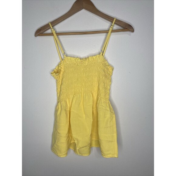 New Cloth & Stone Smocked Squareneck Babydoll y2k Peplum Tank Top Yellow Sz M - Picture 3 of 5